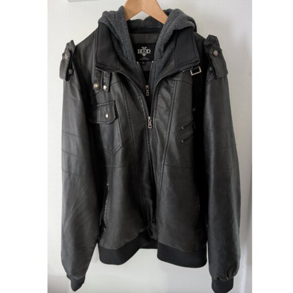 Hood Crew Men’s Unisex Casual Faux Leather Zip-Up Motorcycle Bomber Jacket - XL - Picture 6 of 16